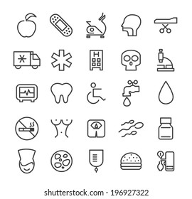 Set of Minimal Simple Medical Thin Line Icons on White Background.