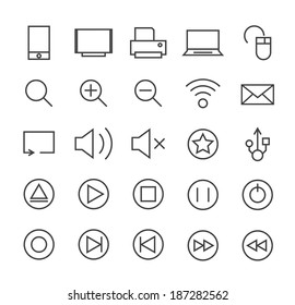Set of Minimal Simple Multimedia and Interface Thin Line Icons on White Background 1.