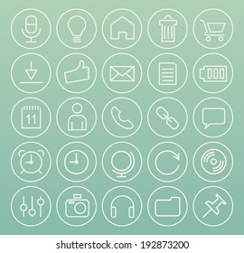Set of Minimal Simple Multimedia and Interface Thin White Line Icons on Minimal Circular Buttons 2.