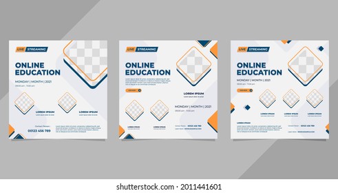 Set of minimal social media post templates for Online Education with geometric background and lots of square frames