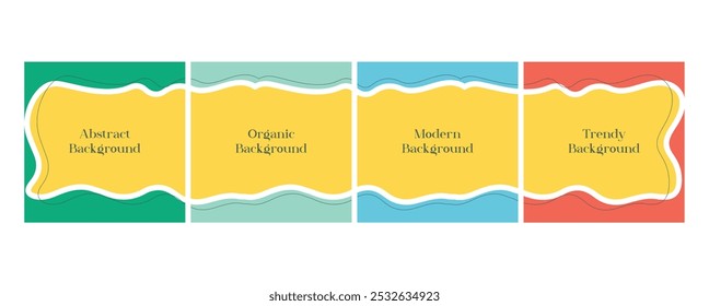 Set of minimal square backgrounds with organic abstract shapes.  Hand drawn shapes background for social media carousel template. for Social media post, ad, sale, banner, microblog, carousel template
