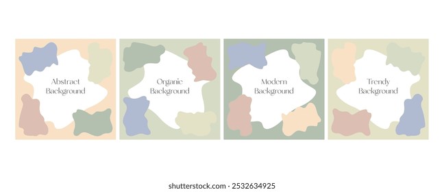 Set of minimal square backgrounds with organic abstract shapes.  Hand drawn shapes background for social media carousel template. for Social media post, ad, sale, banner, microblog, carousel template