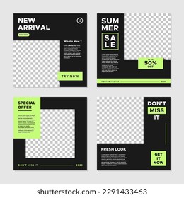 Set of minimal square banner social media post template. Light green and black colored with image cover.  Suitable for social media post and advertising. Editable vector illustration