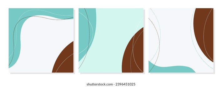 Set of minimal square banner templates. Brown-blue background color with smooth lines. Suitable for publishing on social networks and online advertising.