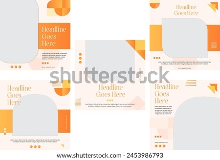 A set of minimal square banner templates for advertisements, featuring an orange and white background with various shapes
