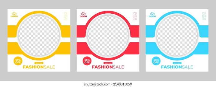 Set of minimal square sale banner template with space of image. Suitable for social media posts and web internet ads, advertising banners