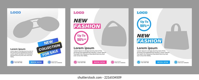 Set of minimal square social media banner template. Social media sale post. Flat and minimalist. Suitable for fashion social media posts and web internet ads.
