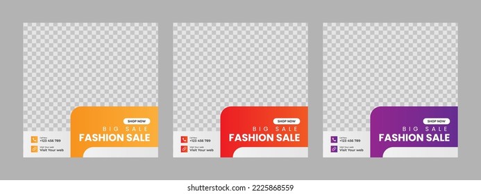 Set of minimal square social media banner template. Social media sale post. Flat and minimalist. Suitable for fashion social media posts and web internet ads.