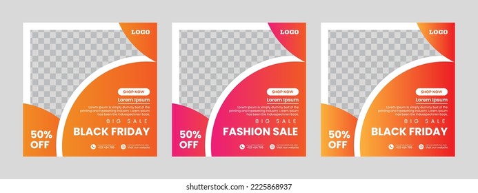 Set of minimal square social media banner template. Social media sale post. Flat and minimalist. Suitable for fashion social media posts and web internet ads.