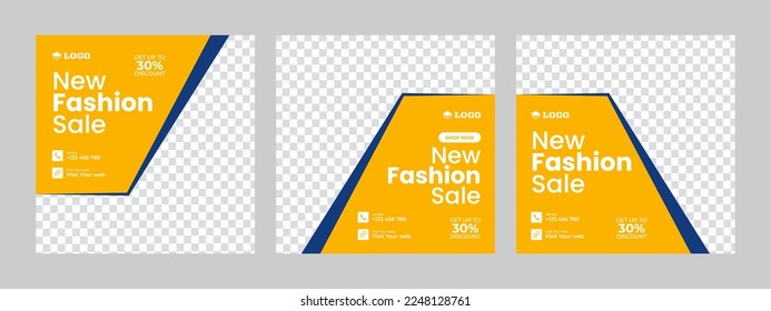 Set of minimal square social media banner template with yellow color background. Social media and Instagram sale posts. Flat and minimalist Suitable for fashion sale web internet ads.