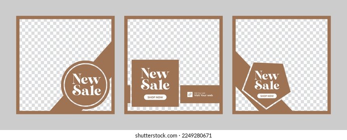 Set of minimal square social media banner template. Social media sale post. Flat and minimalist. Suitable for fashion social media posts and web internet ads.