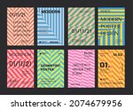 Set Of Minimal Stripped Geometric Patter Covers. Collection Of Abstract Swiss Design Posters.
