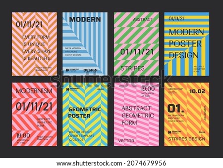 Set Of Minimal Stripped Geometric Patter Covers. Collection Of Abstract Swiss Design Posters.