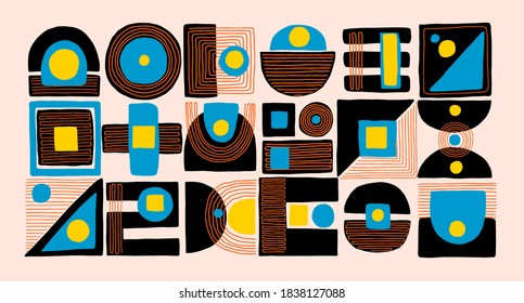 Set of minimal style abstarct shapes, modern design elements. Hand drawn organic art composition. Modern geometric background, colorful vector template.