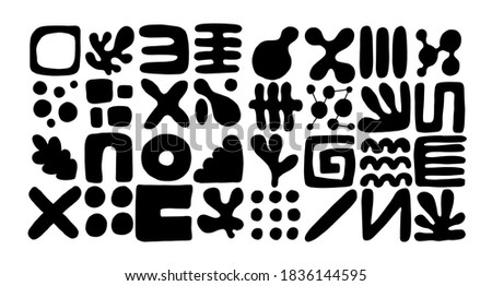 Set of minimal style abstarct shapes, modern design elements. Hand drawn organic art composition. 