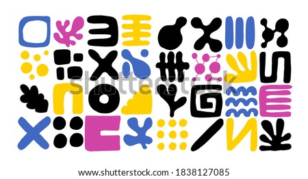 Set of minimal style abstarct shapes, modern design elements. Hand drawn organic art composition. Modern geometric background, colorful vector template.