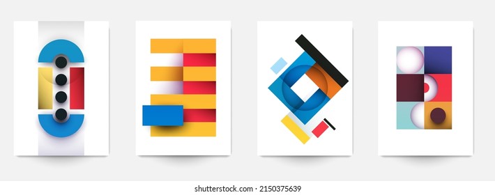 Set of minimal template in geometric bauhaus retro style design for branding with abstract simple shapes element. Modern background for cover, poster, banner, flyer. Fashion vector illustration.