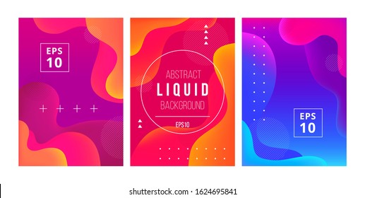 Set of minimal template in modern style design with fluid wavy shapes. Abstract background design for branding. Minimal dynamic cover design with geometric element in bright color. Vector illustration