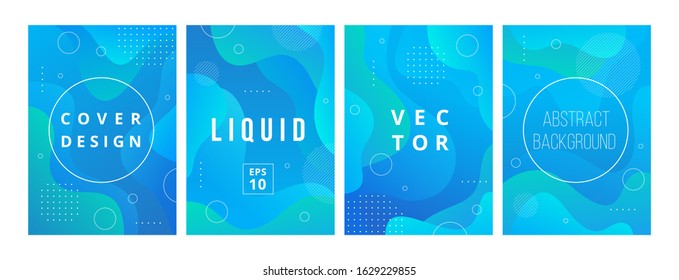 Set of minimal template in modern style design with fluid wavy shapes. Abstract background for branding. Minimal dynamic cover design with geometric element in blue color. Vector illustration