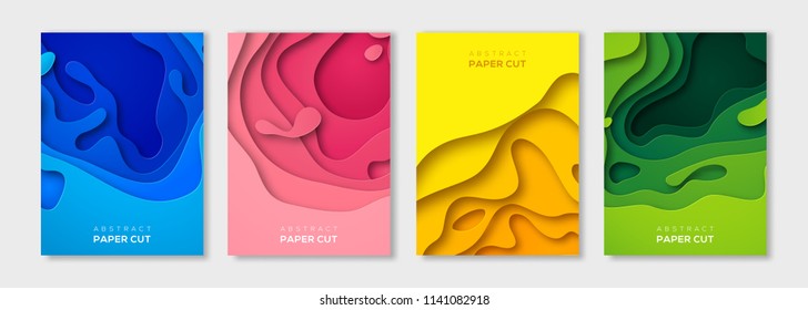 Conjunto de plantillas mínimas en estilo de corte de papel para carteles, volantes o diseño de tarjetas. Ilustración vectorial.