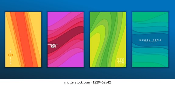 Set of minimal template in paper cut style design for branding, advertising with abstract shapes. Vector illustration.