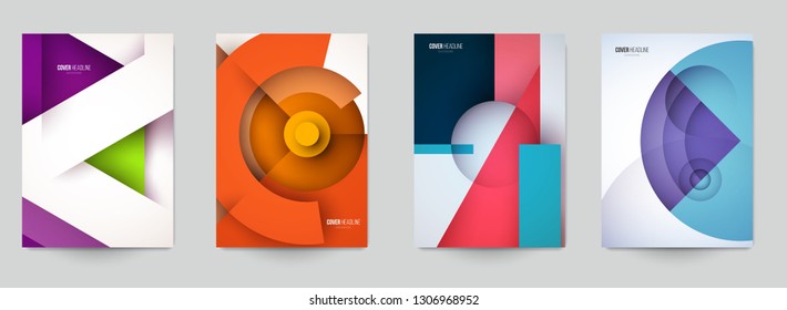 Set of minimal template in paper cut style design for branding, advertising with abstract shapes. Modern background for covers, invitations, posters, banners, flyers, placards. Vector illustration.