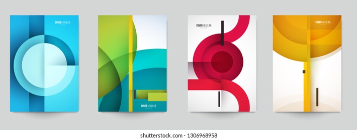 Set of minimal template in paper cut style design for branding, advertising with abstract shapes. Modern background for covers, invitations, posters, banners, flyers, placards. Vector illustration.