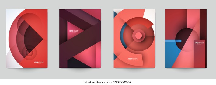 Set of minimal template in paper cut style design for branding, advertising with abstract shapes. Modern background for covers, invitations, posters, banners, flyers, placards. Vector illustration.