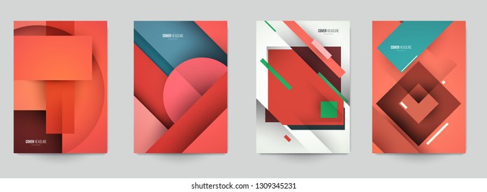 Set of minimal template in paper cut style design for branding, advertising with abstract shapes. Modern background for covers, invitations, posters, banners, flyers, placards. Vector illustration.