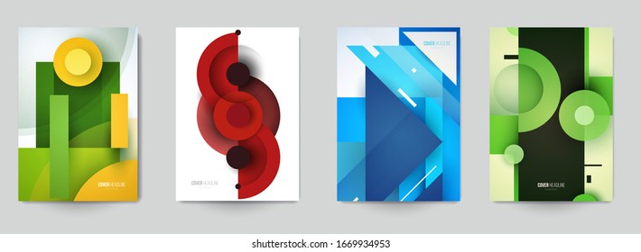 Set of minimal template in paper cut style design for branding, advertising with abstract shapes. Modern background for covers, invitations, posters, banners, flyers, placards. Vector illustration.