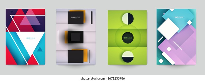 Set of minimal template in paper cut style design for branding, advertising with abstract shapes. Modern background for covers, invitations, posters, banners, flyers, placards. Vector illustration.