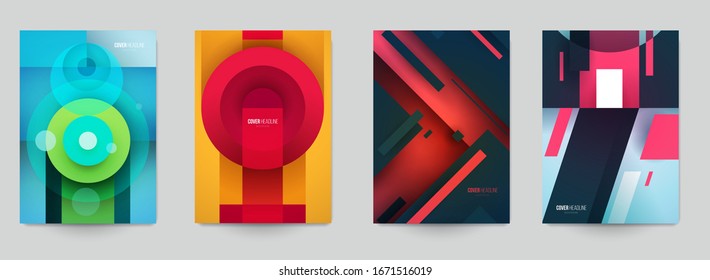 Set of minimal template in paper cut style design for branding, advertising with abstract shapes. Modern background for covers, invitations, posters, banners, flyers, placards. Vector illustration.