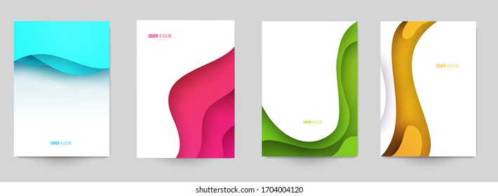 Set of minimal template in paper cut style design for branding, advertising with abstract shapes. Modern background for covers, invitations, posters, banners, flyers, placards. Vector illustration.