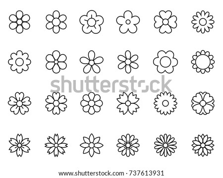 Set of Minimal Thin Line Flower Icon 