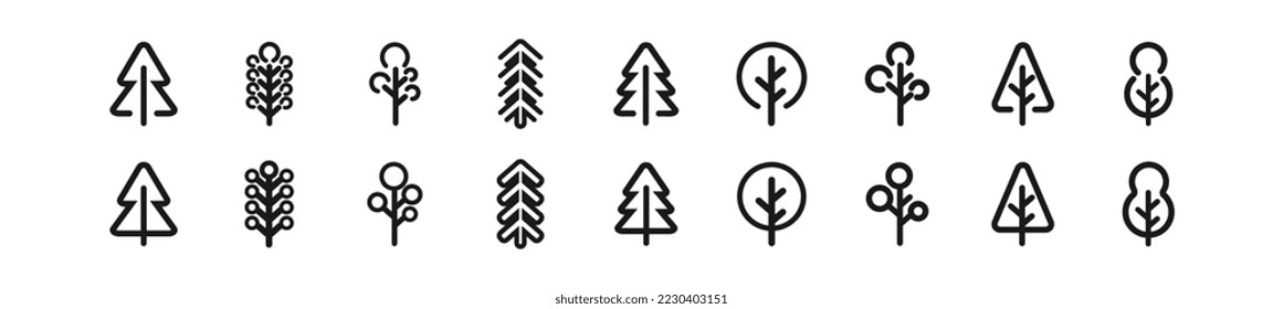 Set of minimal tree line icon.
