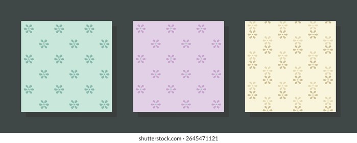 Conjunto de padrões mínimos florais sem emenda da moda geo.  Pastel cor base simples ideias padrão floral para têxteis, decoração de casa, banner, modelo, brochura, papel, laminados, tapete e tapetes 