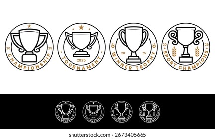 Conjunto de diseño de logotipo de trofeo mínimo. Símbolo de campeones con línea y concepto minimalista para torneo o competición. Plantilla de Vector de victoria deportiva