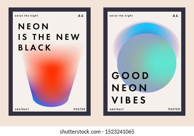 Set of minimal universal futuristic posters for music party with gradient vivid colorful blurry spots. Cover for DJ party invitation, art exhibition event, club flyer.