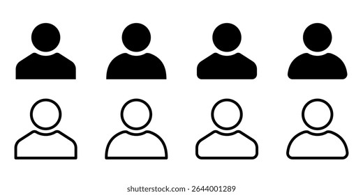 Set of Minimal User Profile Icons. Editable stroke. Collection of Black and Outline Person Symbols for Interface, Contacts, Accounts, Apps, Web Design, and UI Elements