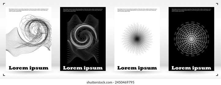 Set of Minimal Vector Banner Design with Circles and Wave Lines. Abstract Background with Swirl Lines. Good for Business Template or Concert Brochure. Trendy Style.