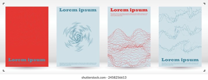 Set of Minimal Vector Banner Design with Circles and Wave Lines. Minimalistic Background with Motion Lines. Good for Brand Identity or Music Fest Invitation. Geometric Style. Gentle Retro Pink Blue