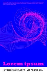 Set of Minimal Vector Banner Design with Circles and Wave Lines. Abstract Background with Optical Illusion. Good for Business Template or Concert Brochure. Flat Style. Blue, Yellow, Pink.