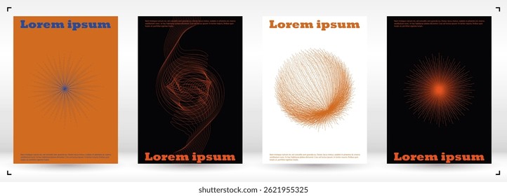 Set of Minimal Vector Banner Design with Circles and Wave Lines. Digital Background with Optical Illusion. Good for Brand Identity or Music Fest Invitation. Bauhaus Style.