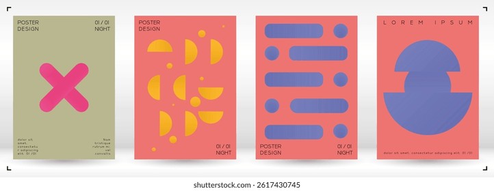 Set of Minimal Vector Banner Designs with Gradient Circles and Lines. Abstract Background with Swirl Lines. Ideal for Business Template or Concert Brochure. Swiss Style