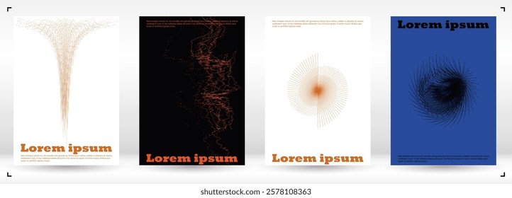 Set of Minimal Vector Brochure Design with Circles and Wave Lines. Minimalistic Background with Motion Lines. Good for Business Template or Concert Brochure. Futuristic Style. Retro Colors.