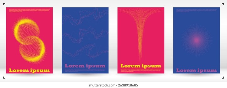 Set of Minimal Vector Brochure Design with Circles and Wave Lines. Abstract Background with Swirl Lines. Good for Business Template or Nightlife Placard. Swiss Style.