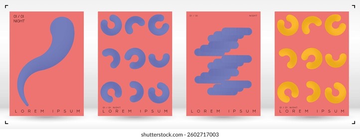 Set of Minimal Vector Brochure Designs with Gradient Circles and Lines. Minimalistic Background with Motion Lines. Ideal for Business Identity or Music Festival Poster. Vintage Style