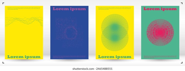 Set of Minimal Vector Cover Design with Circles and Wave Lines. Modern Background with Geometry Lines. Good for Brand Identity or Music Fest Invitation. Futuristic Style. Gentle Retro Pink Blue