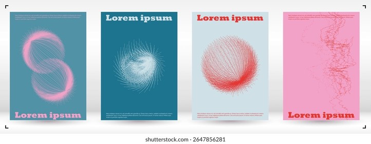Set of Minimal Vector Cover Design with Circles and Wave Lines. Abstract Background with Swirl Lines. Good for Business Identity or Music Fest Poster. Vintage Style.