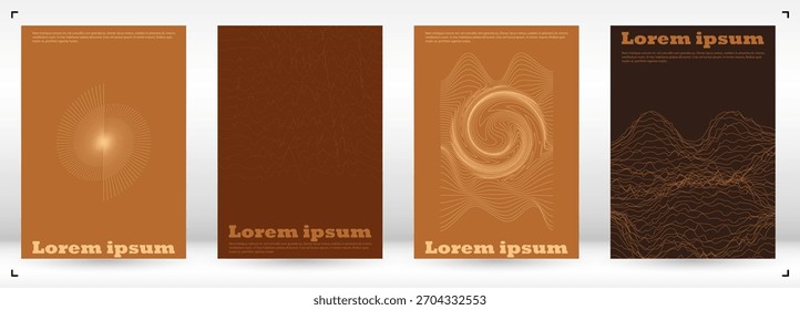 Conjunto de diseño de cubierta de Vector mínimo con círculos y líneas de onda. Fondo digital con ilusión óptica. Bueno para la identidad de marca o la invitación al Festival de Música. Estilo geométrico.